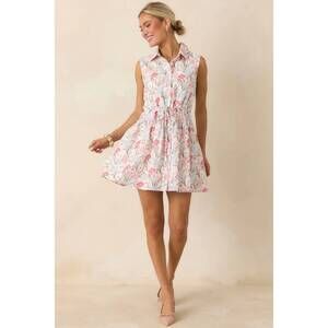 NEW B.RIGHT evianna embroidered floral print collared fit and flare mini dress i